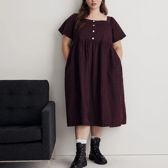 Madewell Corduroy Square-Neck Midi Dress in Windowpane - Picture 2 of 8